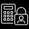 Access Control Systems Calculator and padlock icon, secure calculation concept.